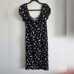 Black Floral Slip Dress with Lace Trim